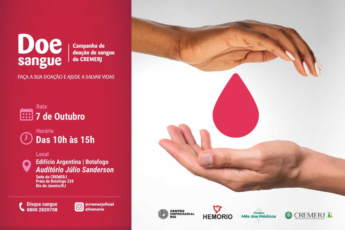 CREMERJ promove campanha de doação de sangue em 7 de outubro CREMERJ promove campanha de doação de sangue em 7 de outubro