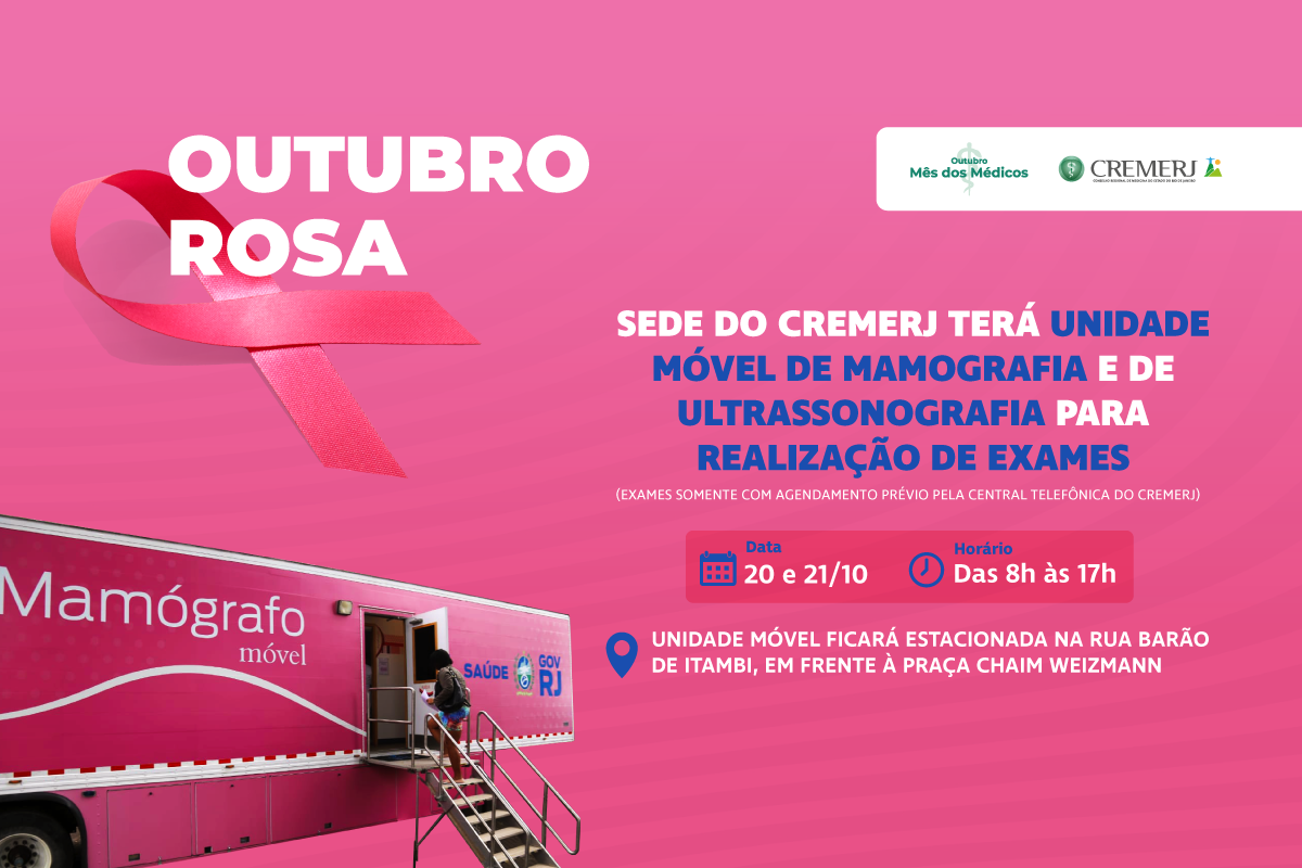 Exames de mamografia e de ultrassonografia serão oferecidos à população em unidade móvel disponibilizada na sede do CREMERJ